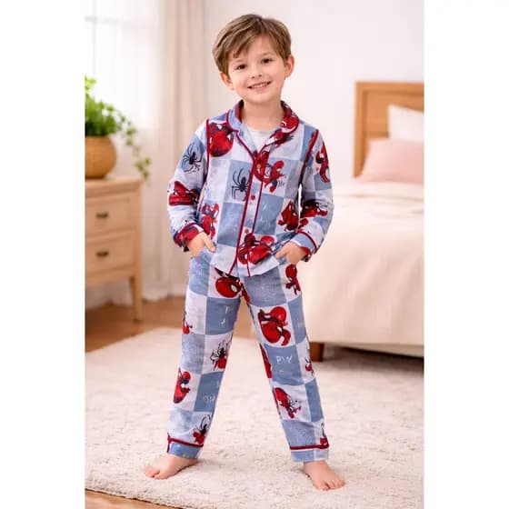 Pijama Infantil Americano Masculino Manga Longa  Estampa Homem-Aranha Bluey Patrulha Canina Mickey Suede Premium