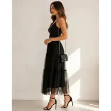 Saia Midi de Tule Feminina com Pérolas Forrada Cós Elástico Delicada Elegante Festa Casual