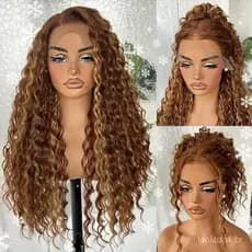Peruca de renda frontal feminina destaque gradiente onda grande cabelo longo encaracolado peruca de Piano