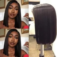 Europeu americano frente peruca de renda cabeça preto cabelo curto chapelaria seda alta temperatura médio curto