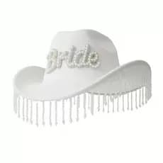 Chapéu de cowboy feminino com franjas de pérolas, sucesso de vendas internacional, chapéu de noiva BRIDE para festas de