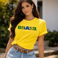 Camiseta Feminina  100% Algodão Básica COPA DO MUNDO estampa BRASIL