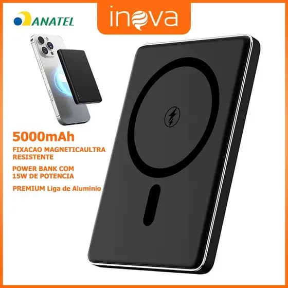 INOVA Power Bank 5000mAh para iPhone MagSafe, Portátil e Potente