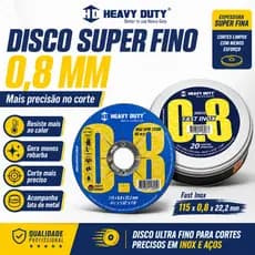 Kit 20 Discos de Corte Super Fino 4-1/2" 115X0,8X22,2 para Esmerilhadeira - Heavy Duty