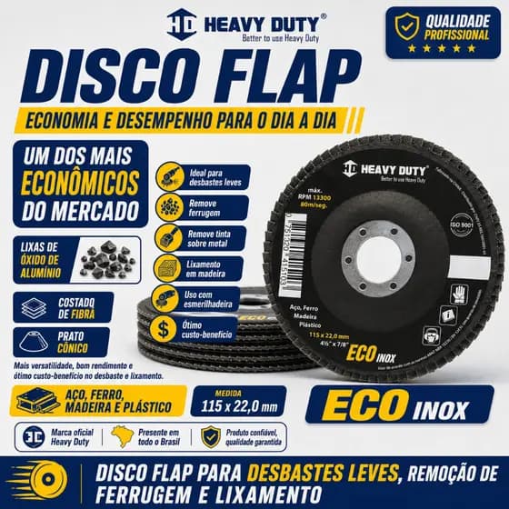 Kit 10 Disco Flap Ecoinox Fibra de Vidro Prato Cônico 4.1/2 (115 mm) Grão 80 - para Esmerilhadeira - Heavy Duty