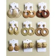 Brinco Feminino de Palha Rattan Grande Boho Chic Verão Praia (Vários Modelos)