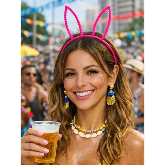Tiara Orelha de Coelho Neon | Várias Cores | Acessório Carnaval, Festa, Fantasia