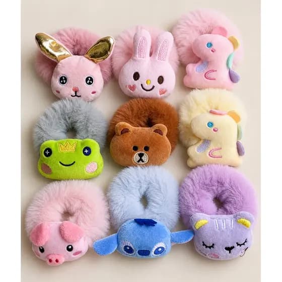 Buchinha de Cabelo Infantil Pelúcia – Elástico Fofo Animais - Xuxinha Desenhos Animados - Liguinha de cabelo