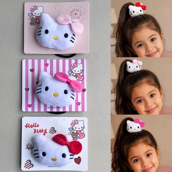 Xuxinha de Cabelo Hello Kitty Pelúcia Infantil Scrunchie Rabicó Macio - Elástico Kawaii Menina