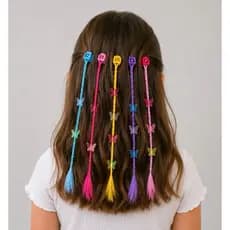 Kit 6 Mechas Coloridas para Cabelo Infantil com Presilhas e Borboletas Coloridas - Mega Hair Infantil Colorido