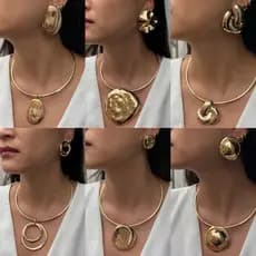 Conjunto Colar e Brinco Feminino Dourado e Prateado Moderno - Colar de Aro - Maxi colar dourado e Prata