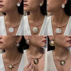 Conjunto Colar e Brinco Feminino Dourado + Kit Dourado Madre Perola – Elegante e Moderno - Colar de aro - Maxi Colar