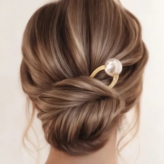 Prendedor de Coque com Pérola e Strass Elegante | Grampo de Cabelo Dourado Feminino | Acessório para Penteado