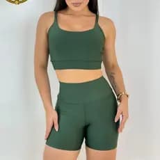 Conjunto Feminino Fitness de Short e Top Suplex Premium Bojo Removível Academia