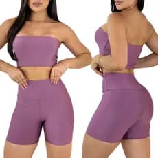 Conjunto Feminino Fitness Short Curto + Top Faixa Treino Academia