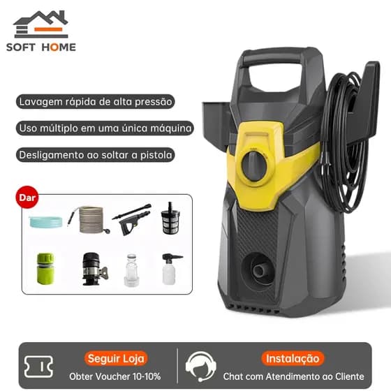 SOFTHOME Lavadora Alta Pressão Compacta Potente Lava Carro Moto Com Aplicador Detergente 1200W