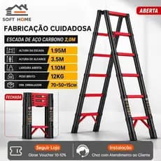 SOFTHOME Escada Telescópica Articulada 1.4M/1.7M/2M Aço Carbono Resistente Para Casa E Obra