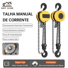 SOFTHOME Talha Manual 1 Tonelada 1000kg Corrente 5 /6/8metros com Freio Duplo para Oficina e Construção