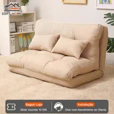 SOFTHOME Sofá Preguiçoso 2 Lugares Bege Reclinável e Dobrável para Sala/Quarto