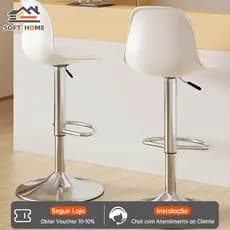 SOFTHOME Banquinho Confortável Branco Giratório 360°, Altura Flexível, Versátil para Casa, Cozinha e Bar