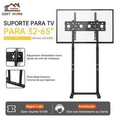 SOFTHOME Suporte de TV de Chão Universal 32-65", Altura Ajustável, Estrutura Resistente