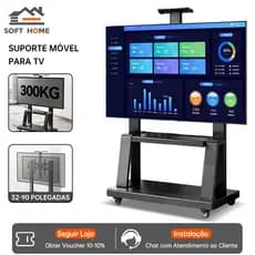 SOFTHOME Suporte TV Móvel 32-90" 300KG, com Rodízios e Prateleira