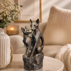 Escultura Casal de Gatos,  Decoração para Sala, Escritório, Quarto , Peça Decorativa Contemporânea