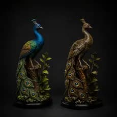 Escultura  Pavão Personalizada em Resina, Pintura Artística, Design Exclusivo