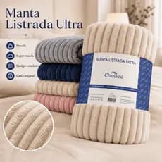 Manta Canelada Fleece Macia Cobertor Sofá Cama Leve Presente Casal /Queen