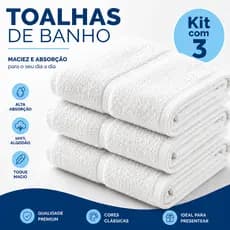 Kit 2 ou 3 Toalhas de Banho Gigante Brancas 70x140 Macias de Alta Absorção para Casa, Hotel e Pousada