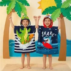 Kit 2 Toalhas Poncho Infantil Estampada Secagem Rápida Praia Piscina Banho Com Capuz