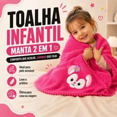 Manta Infantil 2 em 1 Toalha e Manta com Bichinho Bordado – Super Macia, Seca Rápido e Aquece