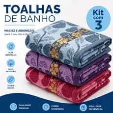 Kit 3 Toalhas de Banho Banhão Gigante Jacquard 70x140 Macia Alta Absorção Premium Casa Hotel Pousada