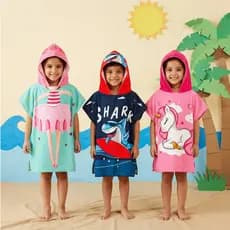 Kit 3 Toalhas Poncho Infantil Microfibra Secagem Rápida com Capuz Toalha Praia Banho Piscina