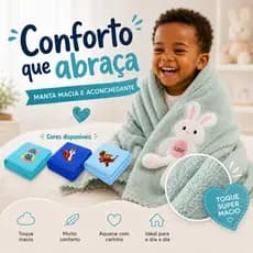 Toalha Infantil Manta 2 em 1 com Bichinho Bordado – Super Macia, Seca Rápido e Aquece a Criança