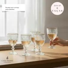 Jogo 6 Taças de Cristal Ecológico Borboleta New Butterfly com Fio de Ouro Taças de Vidro