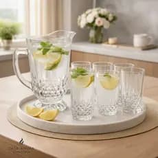Conjunto Jarra com 6 Copos de Vidro Diamante Kit 7 Peças Jarra 1,25L e Copos 260 ML para Água Suco Transparente