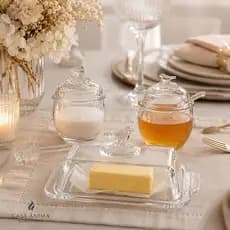 Kit Açucareiro Meleira Manteigueira Bird em Cristal Kit Café da Manhã Kit Mesa Posta Elegante