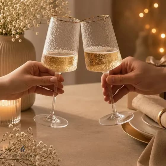 Jogo Taça Vinho de Cristal com Fio de Ouro 500ml Lyor Conjunto 2 Taças Taça Vinho Taça Festa Taça Cristal Taça Elegante