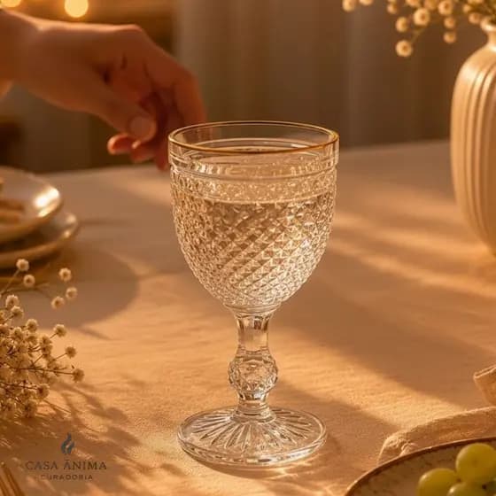 Jogo Taças de Vidro Bico de Jaca com Fio de Ouro Taças de Água Suco 300ml Conjunto 2/4/6 Peças Copo de Vidro