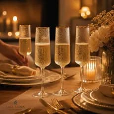 Jogo 4 Taças Champanhe Cristal Fio de Ouro 300ml Lyor Taças Elegantes para Momentos Especiais Taças Douradas