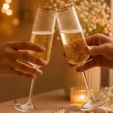 Jogo 2 Taças Champanhe Cristal Premium Fio de Ouro 300ml Lyor Kit Luxo Taças Elegantes para Momentos Especiais