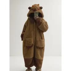 Pijama Feminino Capivara Coral Fleece Fofo Quentinho C Capuz