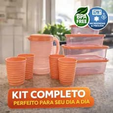 Kit Completo Cozinha: Jarra 2L + 4 Copos + 4 Potes | peças Plástico BPA Free dia dia utensílios casa