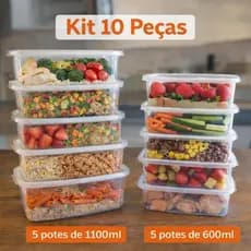 Kit 10 Potes Transparentes com Tampa 5 de 1L + 5 de 600ml | BPA Free | marmita Organizadora