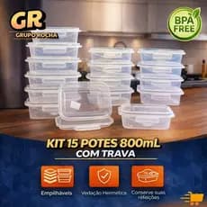 Kit Potes 800ml com trava Herméticas marmitas fitness 15 a 5 Unidades BPA Free utensílios casa