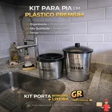 KIT organizador pia cozinha lixeira 2.800ml + porta detergente em PLASTICO PREMIUM utensílios casa multiuso