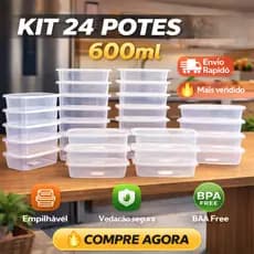 Kit 24 Potes 600ml BPA Free Marmita Organizador Cozinha utensílios