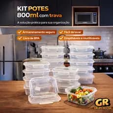Kit  Potes 800ml com Travas  marmita Fitness dia dia Alimentos Organizador Cozinha BPA Free