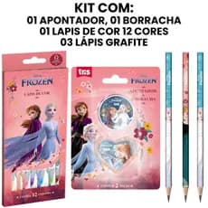 Kit Escolar Frozen com Lapis de Cor 12 cores Lapis Grafite Borracha Apontador